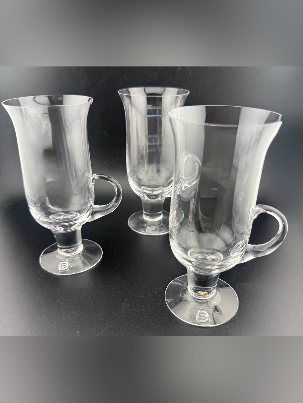 3 Dartington Crystal England, Irish coffee glasses. 6 oz Vintage.